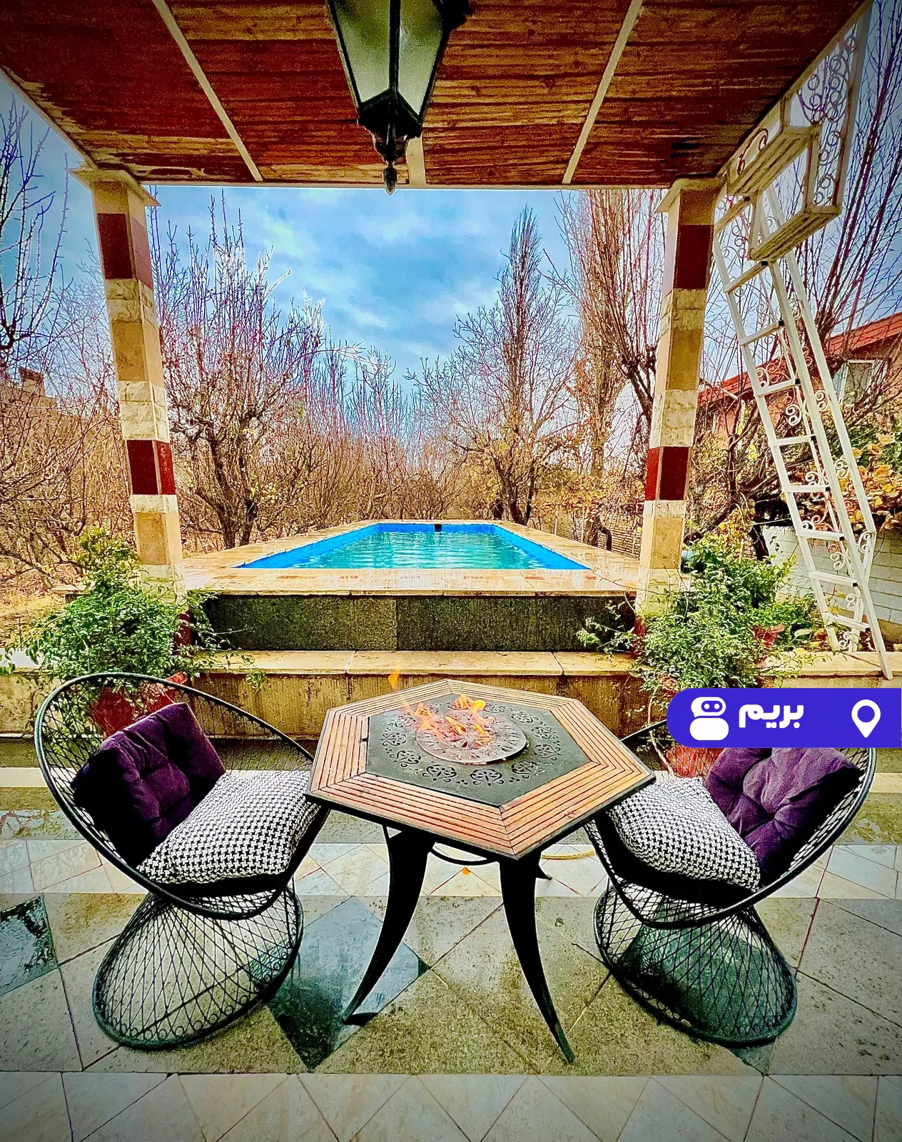 استخردار آبسرد و جکوزی باغ بهشت با بیلیارد در چهارباغ
